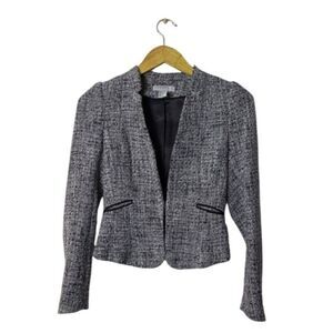 H&M Womens Black & White Tweed Blazer Jacket Size 4 Polyester Blend Hook Closure